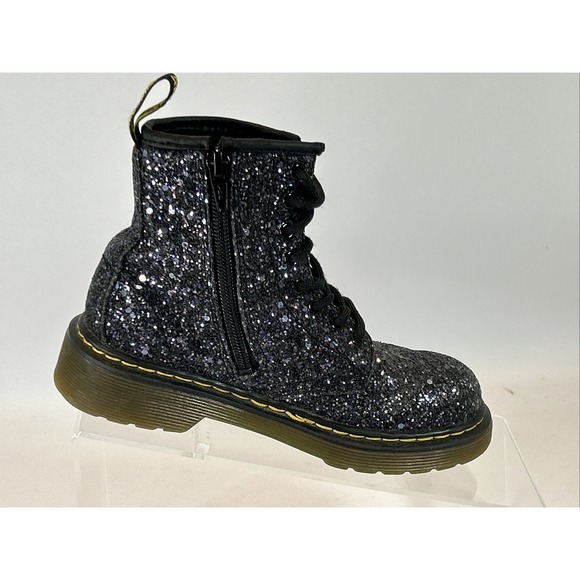 Doc Dr. Martens Black Glitter Combat Boots Kids Size 13 1460 Glitter J Side Zip - Picture 4 of 14
